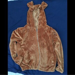 Brown velvet zip up hoodie with ears